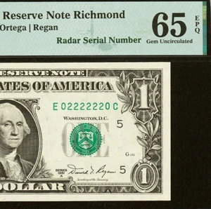 1981A $1 Federal Reserve Note PMG 65EPQ rare fancy radar serial number 02222220 - Picture 1 of 3