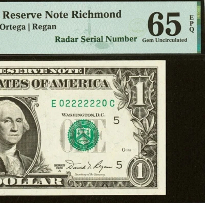 1981A $1 Federal Reserve Note PMG 65EPQ rare fancy radar serial number 02222220 - Image 1 of 3