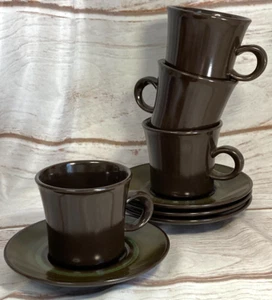 Set of 4 VTG Franciscan Madeira Cups & Saucers MCM Brown/Green Made in USA #B - Picture 1 of 20