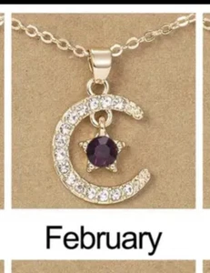 New Star Crystal February Birthstone Neckless For Woman Gold Color-w/Wish Card. - Picture 1 of 4