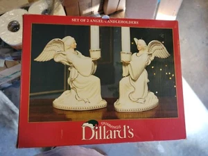 Trimmings Dillard's Porcelain Angel Candle Holder Set White Gold Christmas 2-PC - Picture 1 of 1