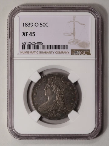 1839-O 50C Capped Bust Half Dollar "HALF DOL." on Rev NGC EF45 Cover