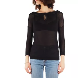 Sonia Rykiel Vintage Women's Black Sheer Cotton 3/4 Sleeve Top Blouse size M - Picture 1 of 8