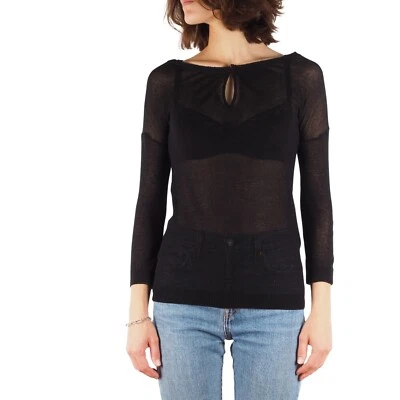 Blusa Top Sonia Rykiel Vintage Para Mujer Negra Algodón Transparente Manga 3/4 Talla M Foto 1 de 4