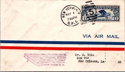 UNITED STATES 1928 CACHET FIRST FLIGHT COVER NEW YORK ATLANTA ROUTE CANC NY - Image 1 of 2