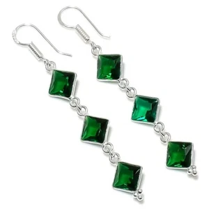 Chrome Diopside Gemstone Handmade 925 Sterling Silver Jewelry Earring Size 2.4" - Picture 1 of 1