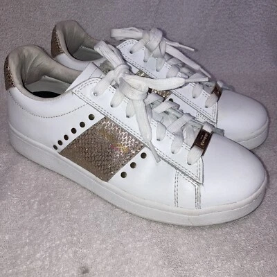 Robert Cavalli Sport White Leather Glitter Snakeprint Studded Sneakers Sz 7.5W - Image 1 of 4