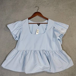 Express Top Womens XL Blue Ruffle Square Neck Flutter Sleeve Blouse Peplum NWT - Picture 1 of 10