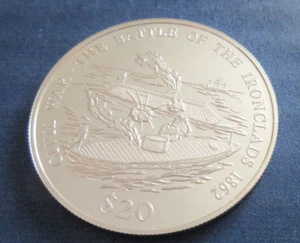 2000 $20 Dollars Liberia Civil War Silver Coin - Battle of the Ironclads 1862 - Picture 1 of 3
