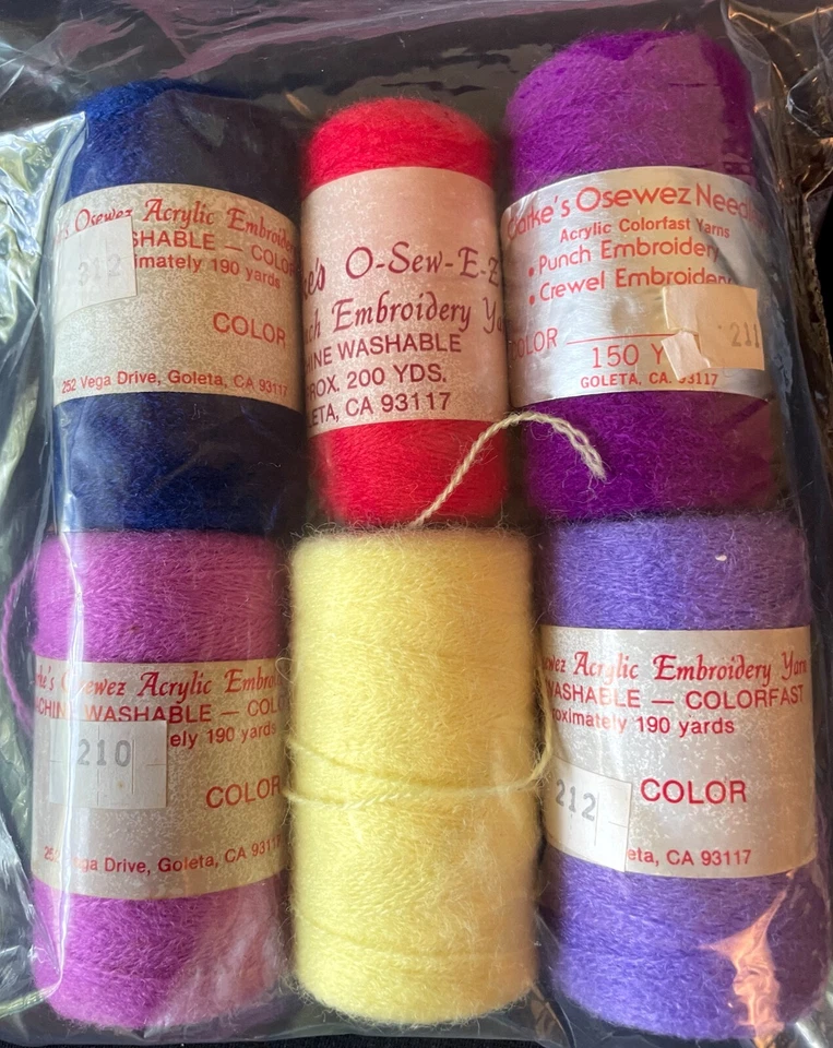 Clarke's O-Sew-EZ Acrylic Yarn Punch Embroidery Lot 6 150-200 Yards Per Spool - Image 1 of 1
