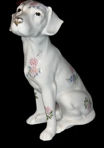 Estatuilla de cerámica Royal Orleans porcelana floral perro Japón - Imagen 1 de 8