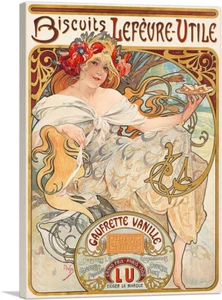ARTCANVAS Biscuits Lefevre-Utile 1900 Canvas Art Print by Alphonse Mucha - Picture 1 of 15