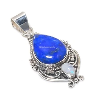 Colgante de plata esterlina natural lapislázuli piedra lunar boda nacimiento septiembre - Imagen 1 de 7