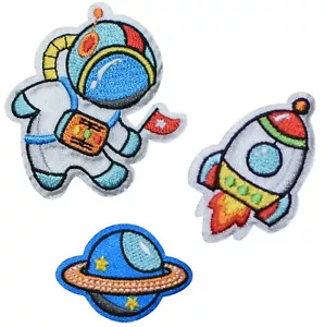 Astronaut, Rocket, Planet Applique Patch Set - Outer Space (3 Pieces, Iron on) - Picture 1 of 1