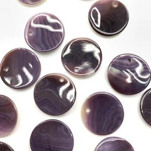 6 PC Natural 20mm Purple Wampum Quahog Shell Round Pendant Beads HQ - NEW DIY - Picture 1 of 8