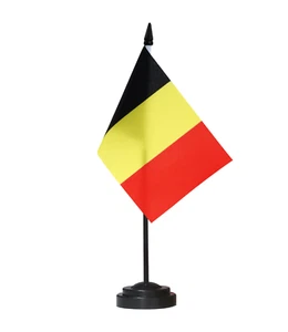 3PCS Belgium Deluxe Desk Flag Set 14x21cm Mini Belgian Desktop Flag Wooden Stick - Picture 1 of 1