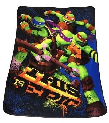 Vtg  Teenage Mutant Ninja Turtles THIS IS EPIC  Plush Throw  Blanket 60x45 TMNT - Image 1 of 4