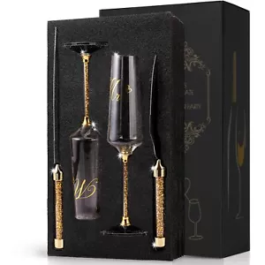 VARLKA Wedding Cake Knife and Server Set, Champagne Flutes Print Mr and Mrs f... - Picture 1 of 7