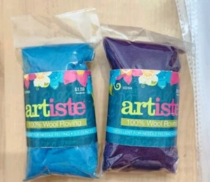 CRAFT 100% WOOL Roving Turquoise Blue & Grape Purple - Picture 1 of 3