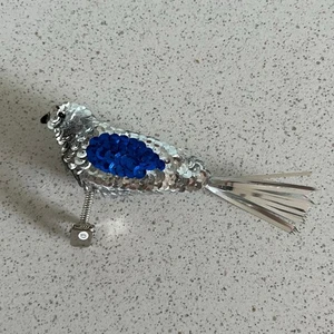 Vintage Avon Silver Blue Sequined Bird Clip On Style Christmas Tree Ornament - Picture 1 of 4