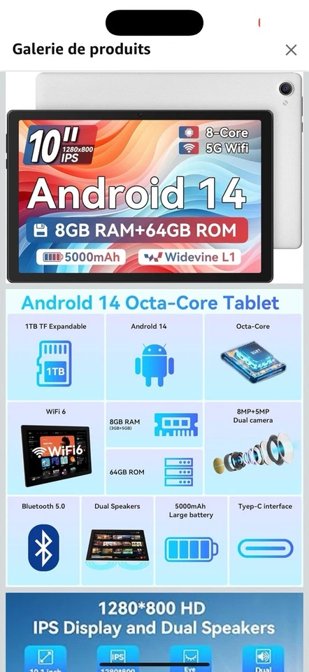 tablette android 10 pouces 64 Gb - Photo 1/2