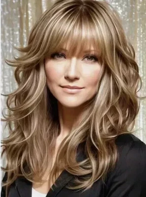 New Fashion Women's With Bangs Long Blond Brown Wavy Wigs 22 In - Image 1 of 4