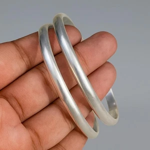 Set of 2 Bangles 925 Sterling Silver Bangles For Women Stacking Bracelets - Picture 1 of 2