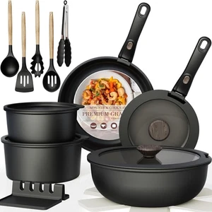 Astercook Non Stick RV Pots and Pans 21 Pcs Kitchen Cookware Sets, Black  - Picture 1 of 9