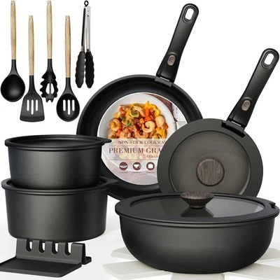 Astercook Non Stick RV Pots and Pans 21 Pcs Kitchen Cookware Sets, Black  - Image 1 of 4