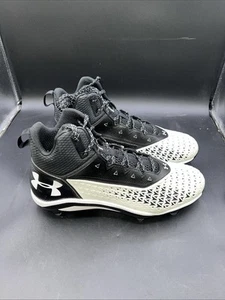 Under Armour Shoes Mens 12 Hammer Mid MC Football Cleats 3022173-001 Black White - Picture 1 of 7