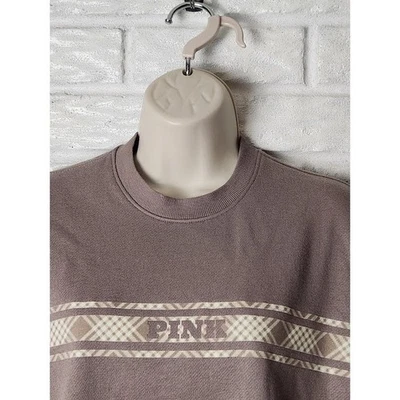 Pulôver Victoria's Secret rosa acastanhado moletom xadrez gráfico confortável novo com etiquetas tamanho XS - Imagem 1 de 4