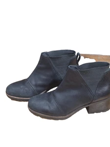 Sorel Chelsea Ankle Boots Women's Size 8.5 Black Leather Block Heel Pull On - Picture 1 of 13