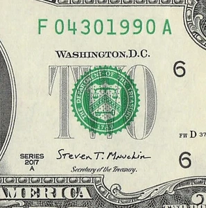 30. April 1990 Geburtstag Datum Schein ausgefallen Seriennummer Zwei Dollar Schein knackig UNC - Bild 1 von 11