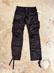 Rugby Ralph Lauren Satin Cargo Pants Women’s S 6 Black Drawstring Luxury Y2K NWT - Picture 1 of 19