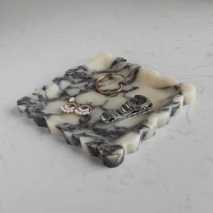 Natural Luxury Marble Tray with Scalloped Edge, Handmade Square Decorative Tr... - Picture 1 of 9