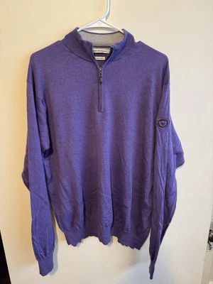 Pulôver masculino Medinah Country Club Peter Millar com zíper GG roxo 100% lã merino - Imagem 1 de 4