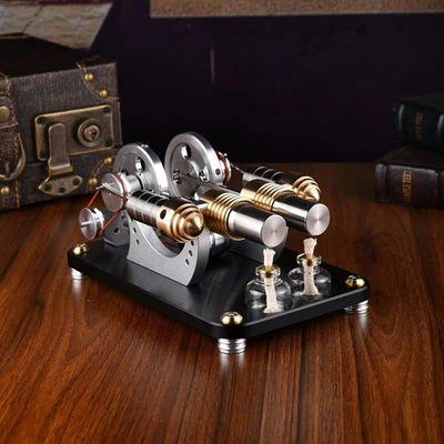 Metal-startable twin-cylinder Stirling engine external combustion engine model - Image 1 of 4