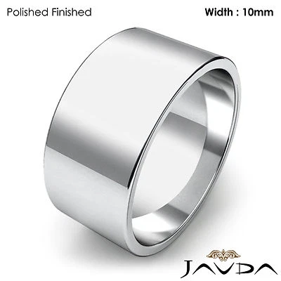 10mm Flat Pipe Cut Platinum Men Plain Wedding Band Matte Ring 16gm Size 9-9.75 - Image 1 of 4