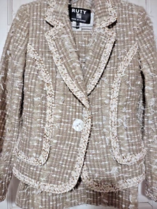 Paris RUTY - CHIC and UNIQUE Pulled Thread Skirt Suit - US Size 6 - Picture 1 of 7