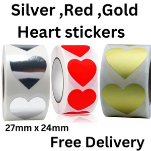 Heart Stickers Silver , Red & Gold Wedding Birthdays Gifts Craft - Picture 1 of 8