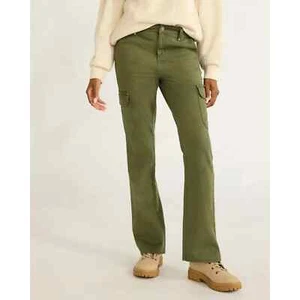 Time and Tru Women's High Rise Cargo Flare Breathable Dark Green Jean, Size 4 - Picture 1 of 6