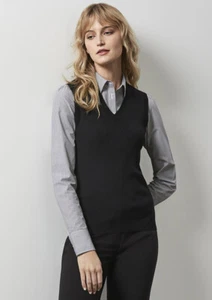 Biz Collection Ladies V-Neck Vest Knitwear Ribbed V Neckline Armhole Cuffs & Hem - Picture 1 of 9