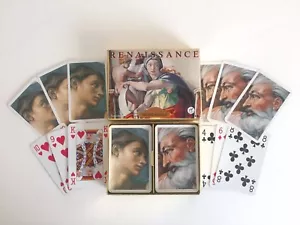 VINTAGE MID CENTURY RENAISSANCE MICHELANGELO PLAYING CARDS DOUBLE DECK BOX SET - Picture 1 of 6