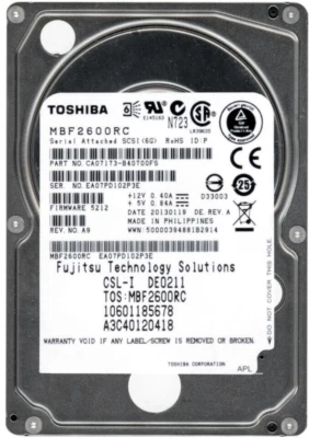 Hard Drive Fujitsu A3C40120418 MBF2600RC 600GB 10000U/Min 16MB SAS-2 2.5'' Inch - Image 1 of 3