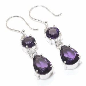 Amethyst Gemstone Handmade 925 Sterling Silver Jewelry Earring 1.97 " - Picture 1 of 1