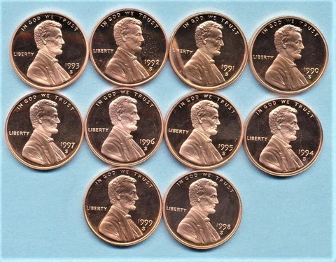 1990-1999 Proof Lincoln Cents GEMS NO Spots Decade Set  FREE SHIP Cover