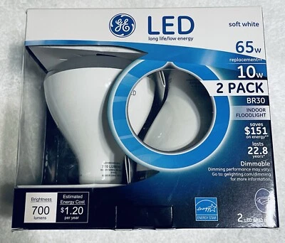 2 Pk New GE LED 65w BR30 Indoor FloodLight Light Bulbs Dimmable Soft White - Image 1 of 4