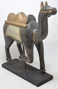 Vintage en Bois Chameau Figurine sur Support Original Ancien Main Sculpté Métal - Picture 1 of 8