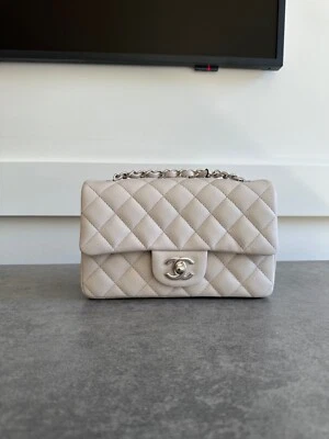 NWT Authentic Chanel Classic Mini Ivory White Caviar Flap Bag Silver HW - Image 1 of 4