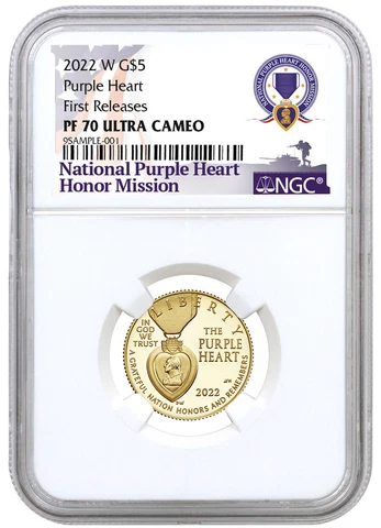 2022 W National Purple Heart Hall of Honor $5 Gold Proof Coin NGC PF70 UC FR Cover